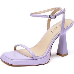 Lilac Block Heel Sandals with Ankle Strap